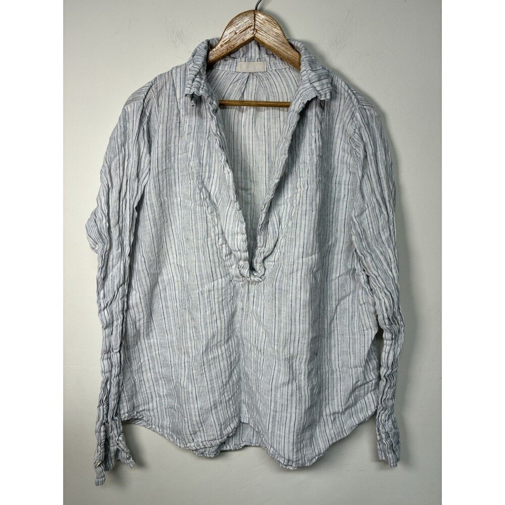 CP Shades Womens Lagenlook Striped Linen Tunic Large Blue Boho Beachy Coastal